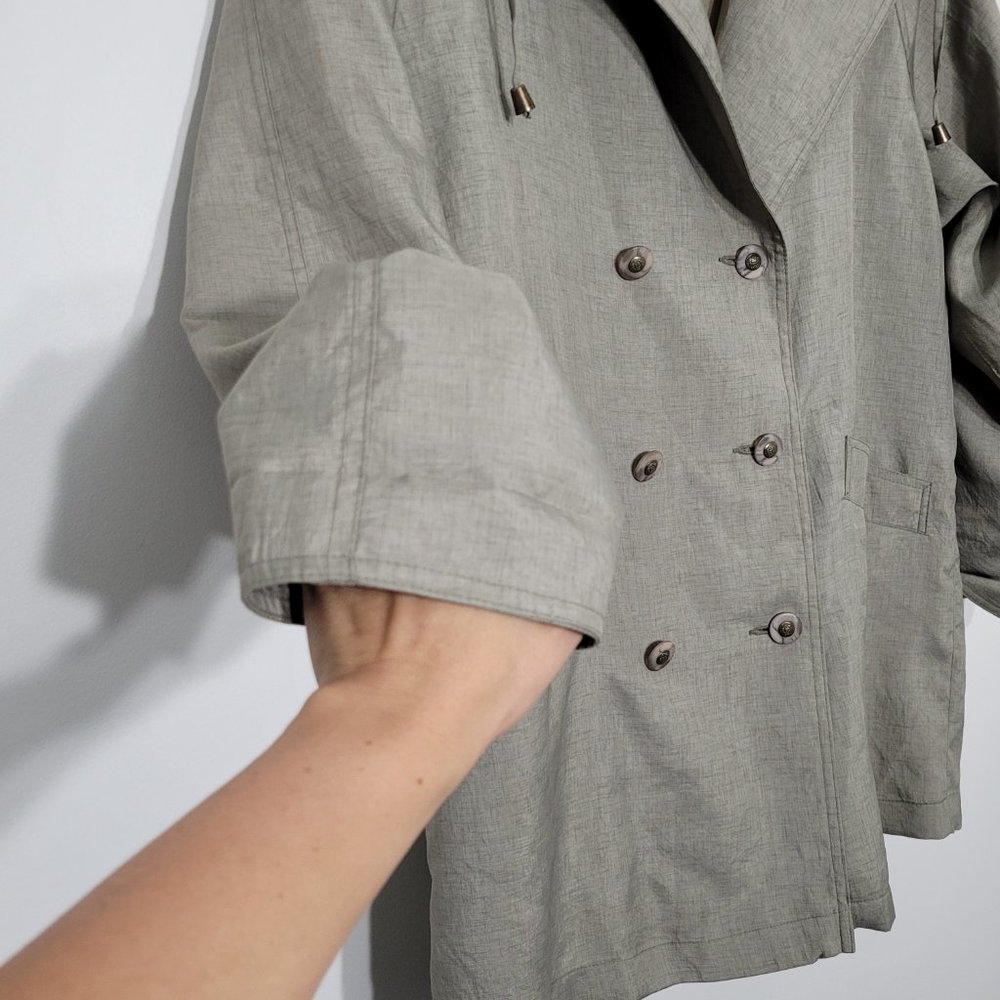 Nouveau Hooded Double-Breasted Trench Coat in Light Taupe - Picture 2 of 13
